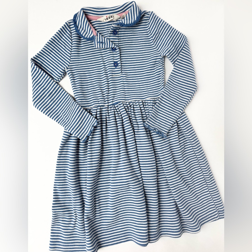 Mini Boden size 5/6 Blue and White Striped Dress